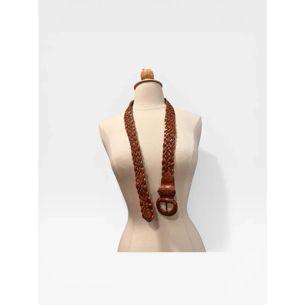 Vintage Omega Coastal Grandma Brown Woven Leather Belt Braided Cottagecore